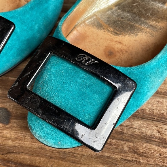 ROGER VIVIER | teal suede ballet flats with black buckle size 35.5 USA 5 - Picture 5 of 7